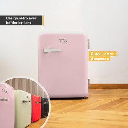 TZS First Austria Mini Réfrigérateur Rétro 40L - Silencieux 22dB - Sans Compresseur pour Chambre & Bureau - Rose - Frigo d'appoi