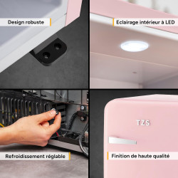 TZS First Austria Mini Réfrigérateur Rétro 40L - Silencieux 22dB - Sans Compresseur pour Chambre & Bureau - Rose - Frigo d'appoi