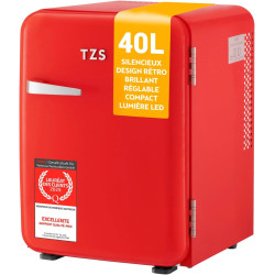TZS First Austria - Mini Réfrigérateur Rétro 40L silencieux - Petit Minifrigo design vintage avec lumière intérieure et 2 compar
