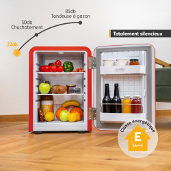 TZS First Austria - Mini Réfrigérateur Rétro 40L silencieux - Petit Minifrigo design vintage avec lumière intérieure et 2 compar