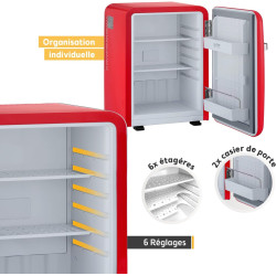 TZS First Austria - Mini Réfrigérateur Rétro 40L silencieux - Petit Minifrigo design vintage avec lumière intérieure et 2 compar