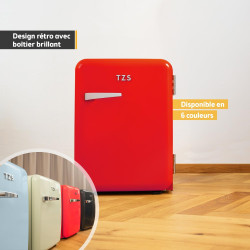 TZS First Austria - Mini Réfrigérateur Rétro 40L silencieux - Petit Minifrigo design vintage avec lumière intérieure et 2 compar