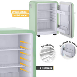 TZS First Austria - Mini Réfrigérateur Rétro 40L silencieux - Petit Minifrigo design vintage avec lumière intérieure et 2 compar