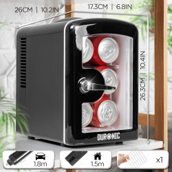 Duronic MFW4 BK Mini réfrigérateur 42W 4 litres Jusqu’à 6 cannettes Congélateur pour snacks boisson lait maternel cosmétique méd