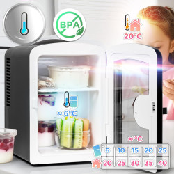 Duronic MFW4 BK Mini réfrigérateur 42W 4 litres Jusqu’à 6 cannettes Congélateur pour snacks boisson lait maternel cosmétique méd