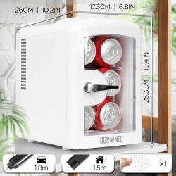 Duronic MFW4 WE Mini réfrigérateur 42W 4 litres Jusqu’à 6 cannettes Congélateur pour snacks boisson lait maternel cosmétique méd
