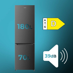 Cecotec Réfrigérateur combiné Bolero CoolMarket Combi 250 Dark D. Capacité de 250L, classe D, compresseur Inverter, Total No Fro