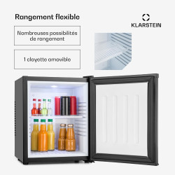 KLARSTEIN Petit Frigo de Chambre de 23L pour Snacks et Boissons, Top Silencieux, Mini Bar, avec Étagères Réglables Camping, Cosm