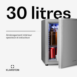 KLARSTEIN Mini Frigo de Chambre de 30L pour Snacks et Boissons, Petit Frigo Top Silencieux, Mini Bar, Petit Réfrigérateur Campin