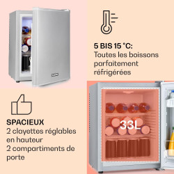 KLARSTEIN Mini Frigo de Chambre de 33L pour Snacks et Boissons, Top Silencieux, Bar, Petit Réfrigérateur Camping, Pour Cosmetiqu