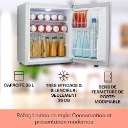 KLARSTEIN Mini Frigo de Chambre de 38L pour Boissons et Bieres, Petit Frigo Silencieux, Mini Bar Intérieur/Ext, Petit Refrigerat