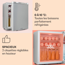 KLARSTEIN Mini Frigo de Chambre de 38L pour Boissons et Bieres, Petit Frigo Silencieux, Mini Bar Intérieur/Ext, Petit Refrigerat