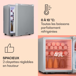 KLARSTEIN Mini Frigo de Chambre de 45L pour Boissons et Bieres, Petit Frigo Silencieux, Mini Bar Intérieur/Ext, Petit Refrigerat