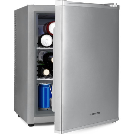 KLARSTEIN Petit Frigo de Chambre 40L pour Snacks et Boissons, Silencieux, Mini Bar, Réfrigérateur Camping et Cosmétique, Étagère