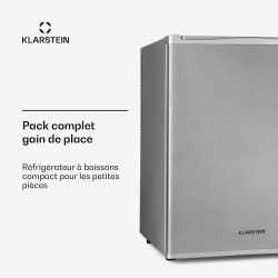 KLARSTEIN Petit Frigo de Chambre 40L pour Snacks et Boissons, Silencieux, Mini Bar, Réfrigérateur Camping et Cosmétique, Étagère