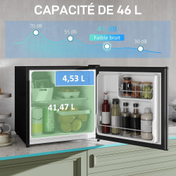 HOMCOM Réfrigérateur congélateur 46 L, mini frigo 41,5L+4,5L, silencieux, porte réversible, thermostats réglables, pelle et bac 