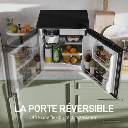 HOMCOM Réfrigérateur congélateur 46 L, mini frigo 41,5L+4,5L, silencieux, porte réversible, thermostats réglables, pelle et bac 