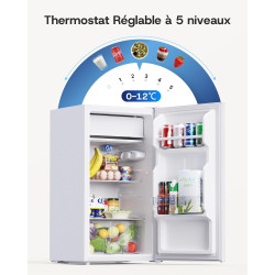 Upstreman 85 Litres Petit Frigo, Éclairage Intétré, Thermostat Réglable, Bac à Légumes, Silencieux, Porte Réversible, Petit Frig