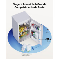 Upstreman 85 Litres Petit Frigo, Éclairage Intétré, Thermostat Réglable, Bac à Légumes, Silencieux, Porte Réversible, Petit Frig