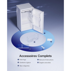 Upstreman 85 Litres Petit Frigo, Éclairage Intétré, Thermostat Réglable, Bac à Légumes, Silencieux, Porte Réversible, Petit Frig