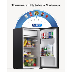 Upstreman 85 Litres Petit Frigo, Éclairage Intétré, Thermostat Réglable, Bac à Légumes, Silencieux, Porte Réversible, Petit Frig