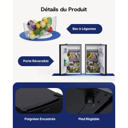 Upstreman 85 Litres Petit Frigo, Éclairage Intétré, Thermostat Réglable, Bac à Légumes, Silencieux, Porte Réversible, Petit Frig