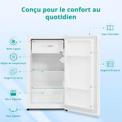 SMETA Mini Réfrigérateur, 91L, avec Micro-Congélateur 11L, Silencieux 40dB, Thermostat Réglable, Porte Réversible, Mini Frigo po