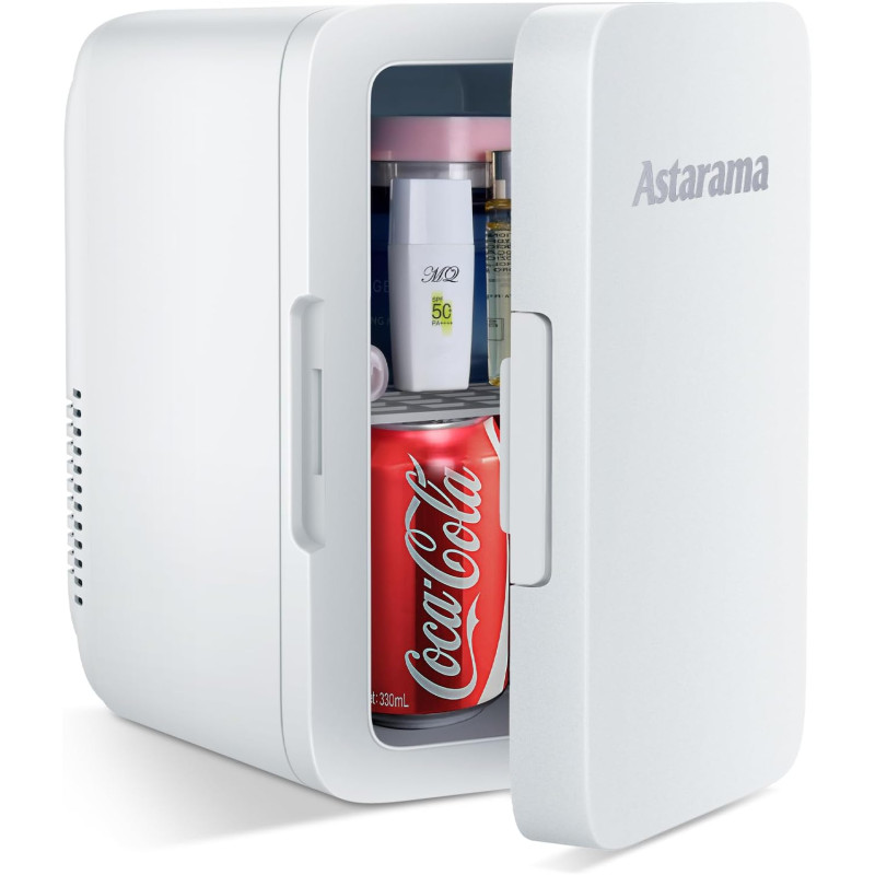Astarama Mini Frigo de Chambre, 6 Litres/ 8 Canettes, Mode Silencieux, Fonction Chaud/Froid. 12V DC/220V AC Mini Refrigerateur T