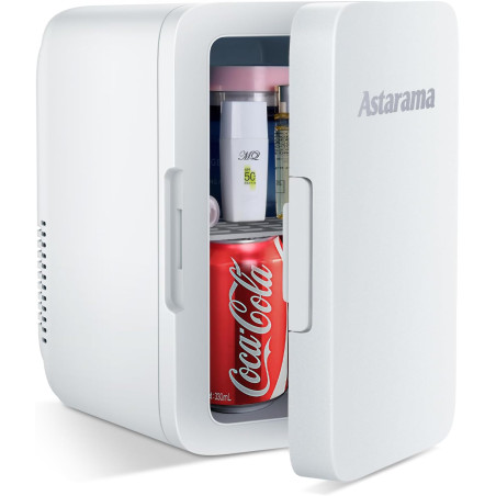 Astarama Mini Frigo de Chambre, 6 Litres/ 8 Canettes, Mode Silencieux, Fonction Chaud/Froid. 12V DC/220V AC Mini Refrigerateur T