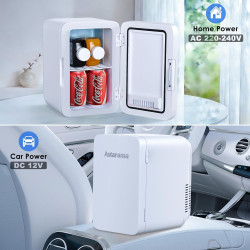Astarama Mini Frigo de Chambre, 6 Litres/ 8 Canettes, Mode Silencieux, Fonction Chaud/Froid. 12V DC/220V AC Mini Refrigerateur T