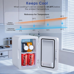 Astarama Mini Frigo de Chambre, 6 Litres/ 8 Canettes, Mode Silencieux, Fonction Chaud/Froid. 12V DC/220V AC Mini Refrigerateur T