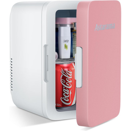Astarama Mini Frigo de Chambre, 6 Litres/ 8 Canettes, Mode Silencieux, Fonction Chaud/Froid. 12V DC/220V AC Mini Refrigerateur T