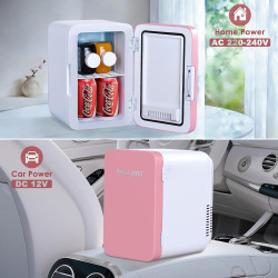 Astarama Mini Frigo de Chambre, 6 Litres/ 8 Canettes, Mode Silencieux, Fonction Chaud/Froid. 12V DC/220V AC Mini Refrigerateur T