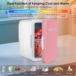 Astarama Mini Frigo de Chambre, 6 Litres/ 8 Canettes, Mode Silencieux, Fonction Chaud/Froid. 12V DC/220V AC Mini Refrigerateur T