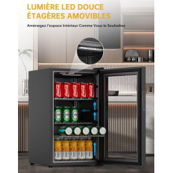 WIE Réfrigérateur à Boissons 70L Mini Réfrigérateur avec Double Porte Vitrée Petit Frigo Silencieux à Bière Intérieur Extérieu 1