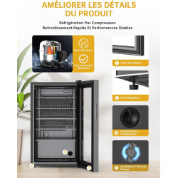 WIE Réfrigérateur à Boissons 70L Mini Réfrigérateur avec Double Porte Vitrée Petit Frigo Silencieux à Bière Intérieur Extérieu 1