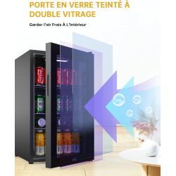 WIE Réfrigérateur à Boissons 70L Mini Réfrigérateur avec Double Porte Vitrée Petit Frigo Silencieux à Bière Intérieur Extérieu 1