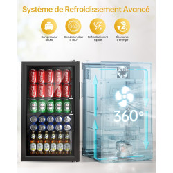 WIE Réfrigérateur Pour Boissons, Mini Frigo 83L Petit Frigo Silencieux de 0-10°C, Mini Bar Intérieur, Pour Salle de Jeux, Fête, 