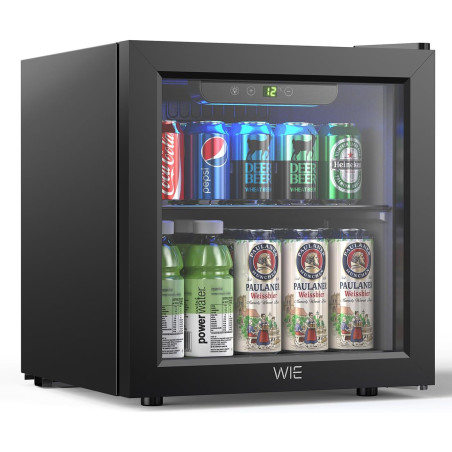 WIE Petit Réfrigérée Boissons 36L Mini Réfrigérateur Vitrée 55 Cans Mini Frigo Vitré Silencieux Vitrine à Boissons pour Maison/C