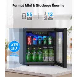 WIE Petit Réfrigérée Boissons 36L Mini Réfrigérateur Vitrée 55 Cans Mini Frigo Vitré Silencieux Vitrine à Boissons pour Maison/C