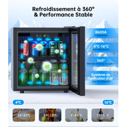 WIE Petit Réfrigérée Boissons 36L Mini Réfrigérateur Vitrée 55 Cans Mini Frigo Vitré Silencieux Vitrine à Boissons pour Maison/C