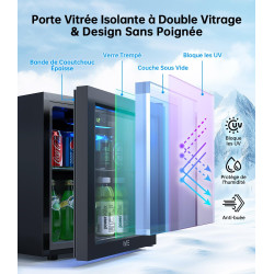 WIE Petit Réfrigérée Boissons 36L Mini Réfrigérateur Vitrée 55 Cans Mini Frigo Vitré Silencieux Vitrine à Boissons pour Maison/C
