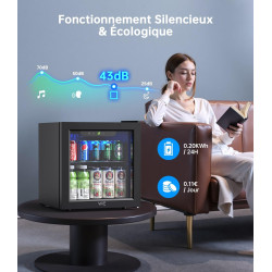 WIE Petit Réfrigérée Boissons 36L Mini Réfrigérateur Vitrée 55 Cans Mini Frigo Vitré Silencieux Vitrine à Boissons pour Maison/C