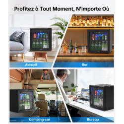 WIE Petit Réfrigérée Boissons 36L Mini Réfrigérateur Vitrée 55 Cans Mini Frigo Vitré Silencieux Vitrine à Boissons pour Maison/C