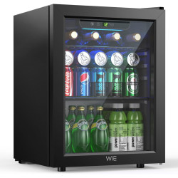 WIE Boisson Réfrigérée 48L, Armoire Vitrine Réfrigérée 68 Cans Mini Frigo avec LED, Étagères Réglables, Petit Réfrigérateur Sile