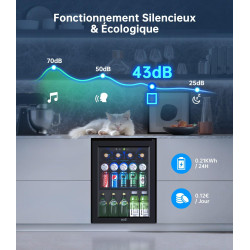 WIE Boisson Réfrigérée 48L, Armoire Vitrine Réfrigérée 68 Cans Mini Frigo avec LED, Étagères Réglables, Petit Réfrigérateur Sile
