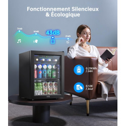 WIE Boisson Réfrigérée 48L, Armoire Vitrine Réfrigérée 68 Cans Mini Frigo avec LED, Étagères Réglables, Petit Réfrigérateur Sile