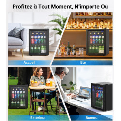 WIE Boisson Réfrigérée 48L, Armoire Vitrine Réfrigérée 68 Cans Mini Frigo avec LED, Étagères Réglables, Petit Réfrigérateur Sile