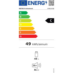 METRO Professional Minibar GMB1045B, 43 x 48.7 x 52 cm, 45 L, Thermostat Mécanique, 2 Étagères, Éclairage Intérieur LED, Noir
