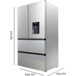 Cecotec Réfrigérateur à Double Porte en Inox avec Distributeur d'Eau de 510 L Bolero CoolMarket FD 510 WD Inox E. 183 cm de Haut